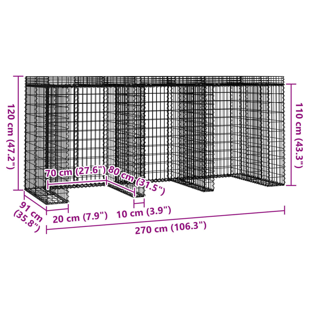Gabionen-Mülltonnenbox 110x91x120 cm Verzinktes Eisen