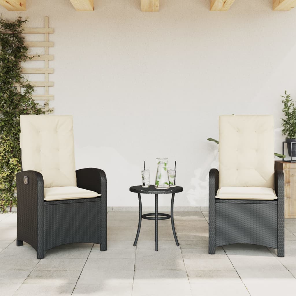 Gartensessel Verstellbar mit Kissen Schwarz Poly Rattan