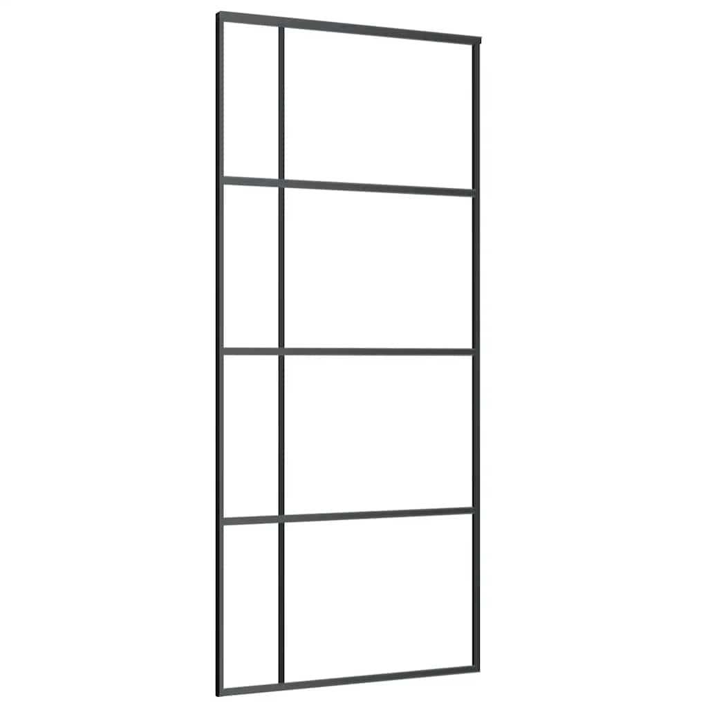 Schiebetür mit Beschlag Schwarz 76x205 cm ESG-Glas