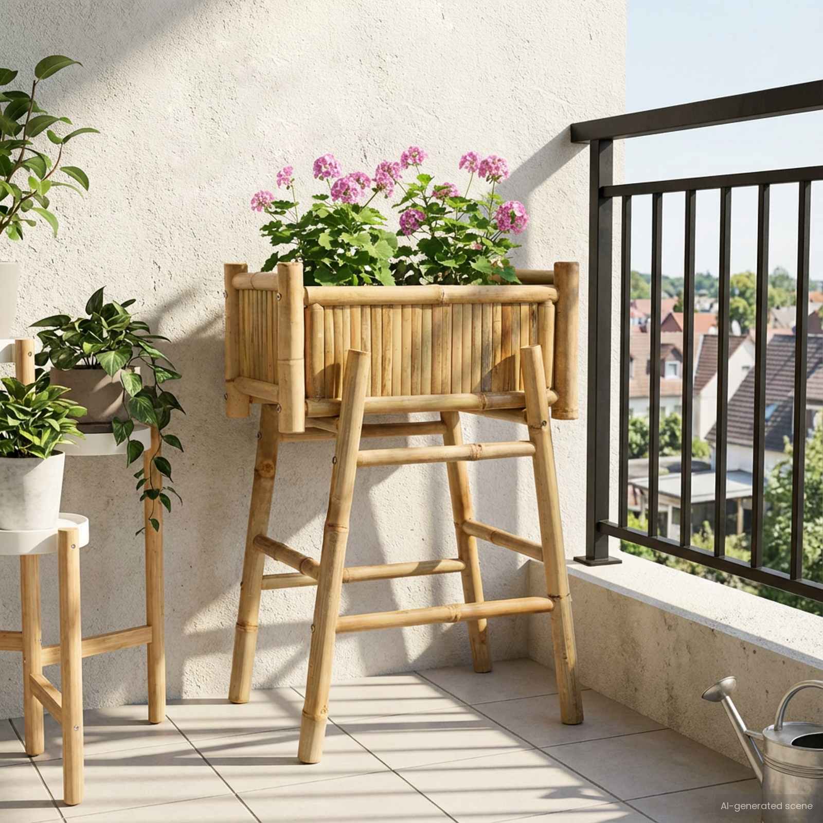 Gartenpflanzer mit Halter Natur 100 x 38 x 74 cm Bambus