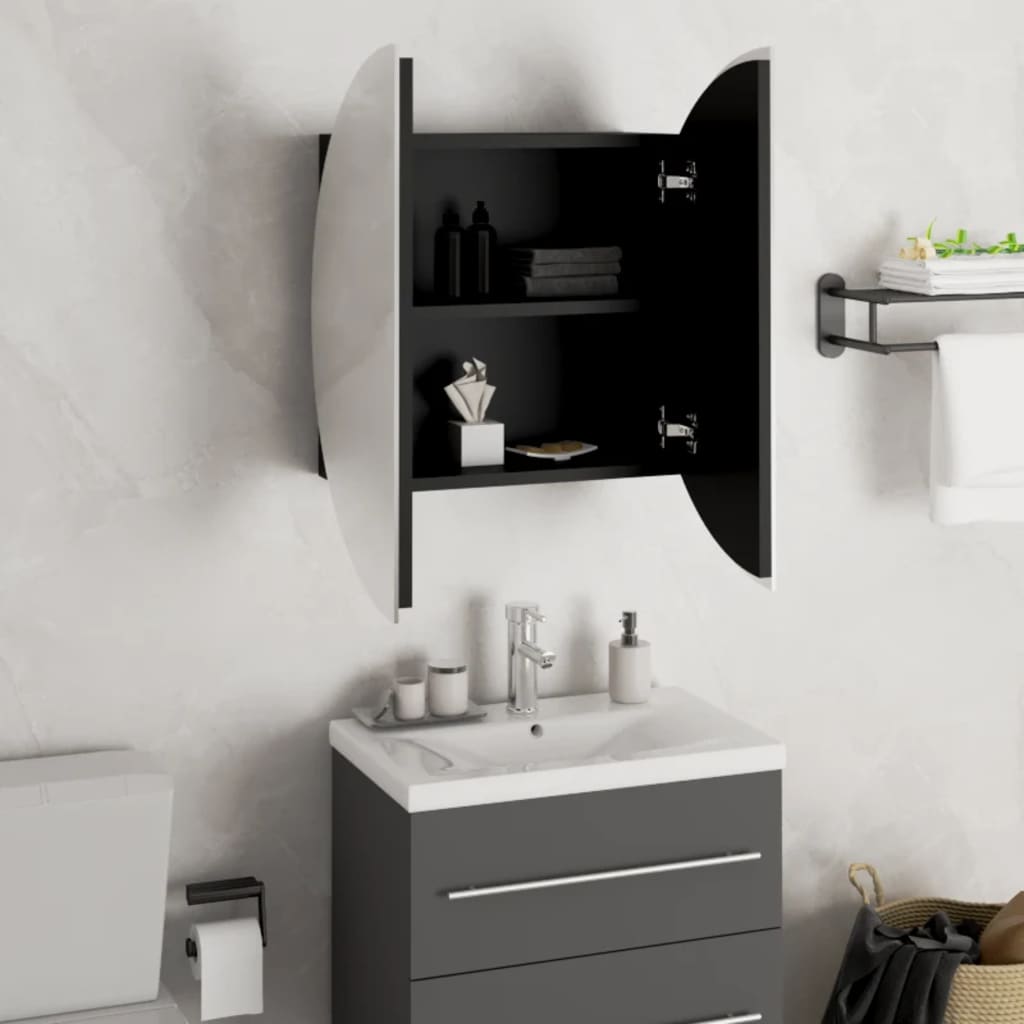 Badezimmerschrank mit Rundem Spiegel & LED Weiß 40x40x17,5 cm