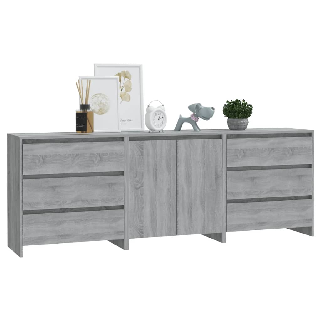3-tlg. Sideboard Weiß Holzwerkstoff