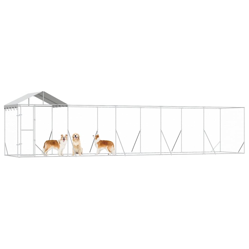 Outdoor-Hundezwinger mit Dach Silber 2x2x2,5 m Verzinkter Stahl