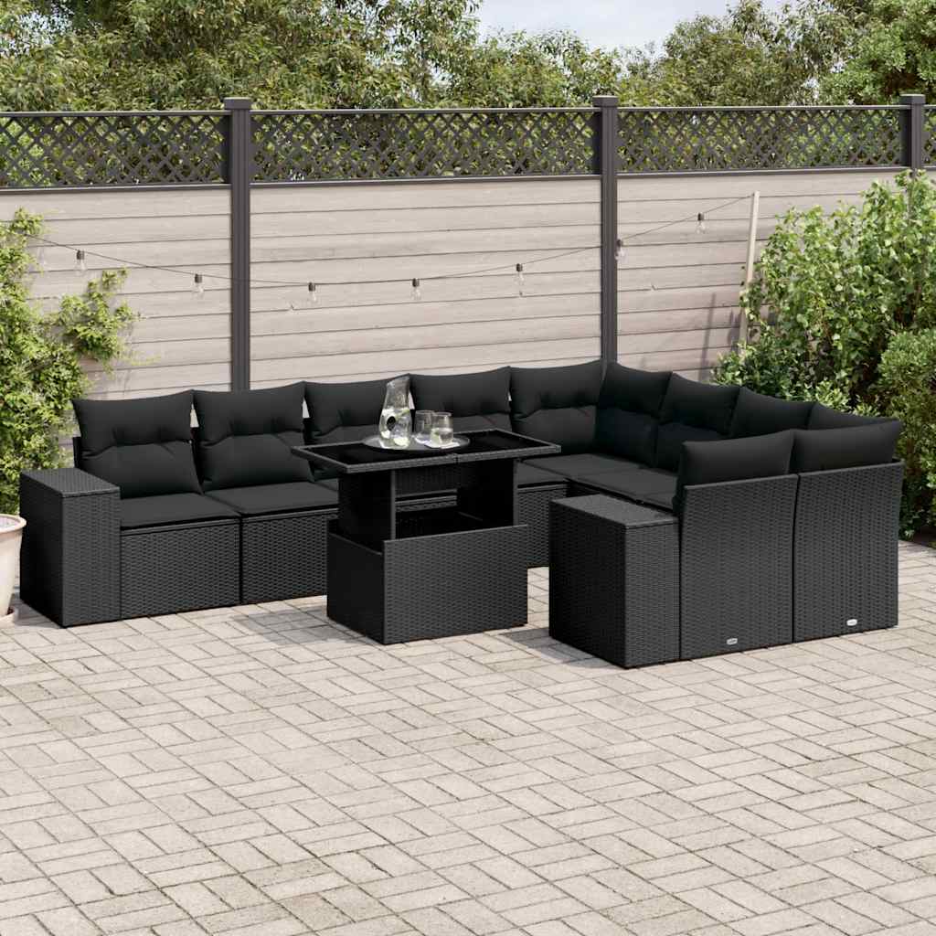 10-tlg. Garten-Sofagarnitur mit Kissen Beige Poly Rattan