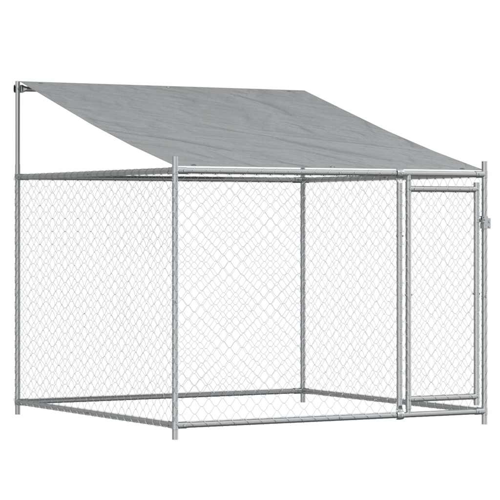 Hundezwinger mit Dach und Tür Grau 2x2x2 m Verzinkter Stahl