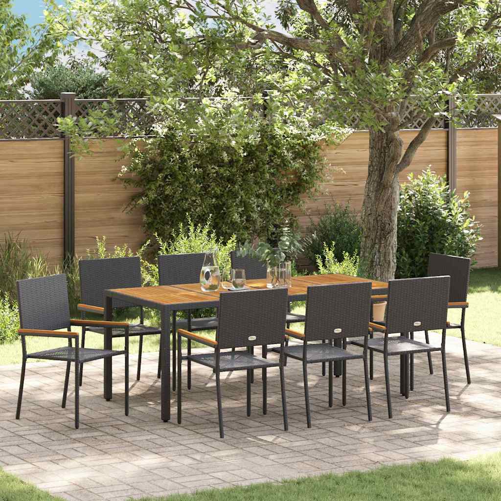 Garten Essgruppe 3 pcs Schwarz Poly-Rattan