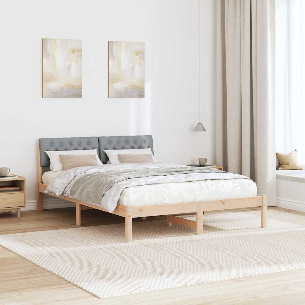 Bettgestell Braun und hellgrau 200 x 200 cm Massivholz Kiefer