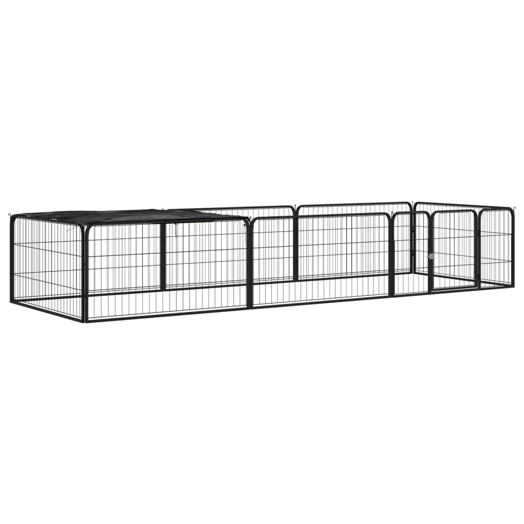 4-tlg. Hundelaufstall Schwarz 100x50cm Stahl Pulverbeschichtung