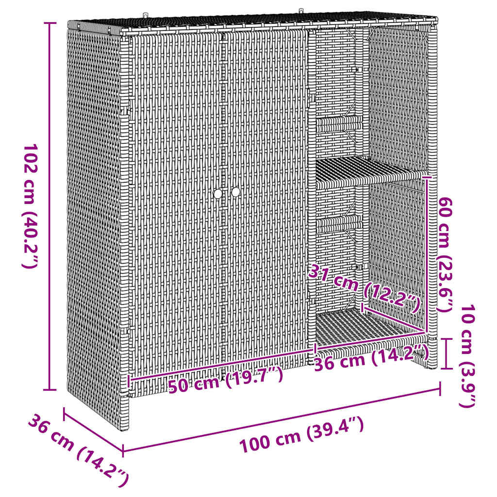 Aufbewahrungsschrank mit Tür Hellgrau 100 x 36 x 102 cm Rattan