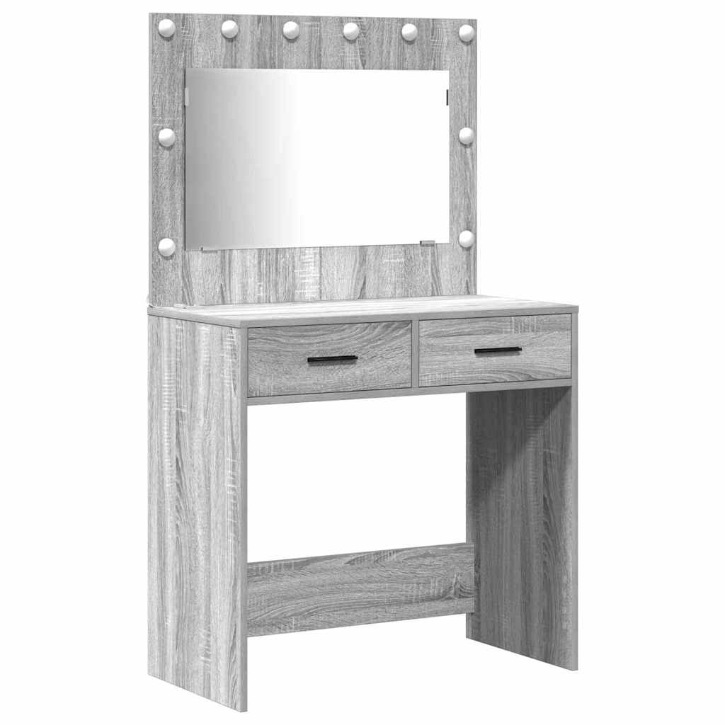 Schminktisch mit Spiegelbeleuchtung 3 pcs Weiß Holzwerkstoff