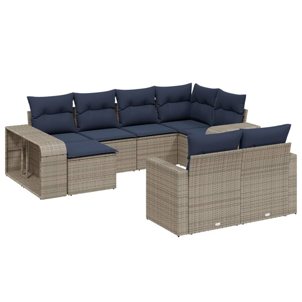 10-teiliges Gartensofa-Set mit Kissen, schwarzes Polyrattan