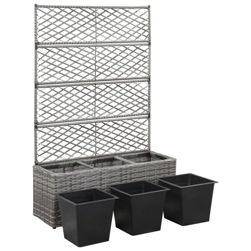 Hochbeet mit Rankgitter 1 Topf 30x30x107cm Poly Rattan Schwarz