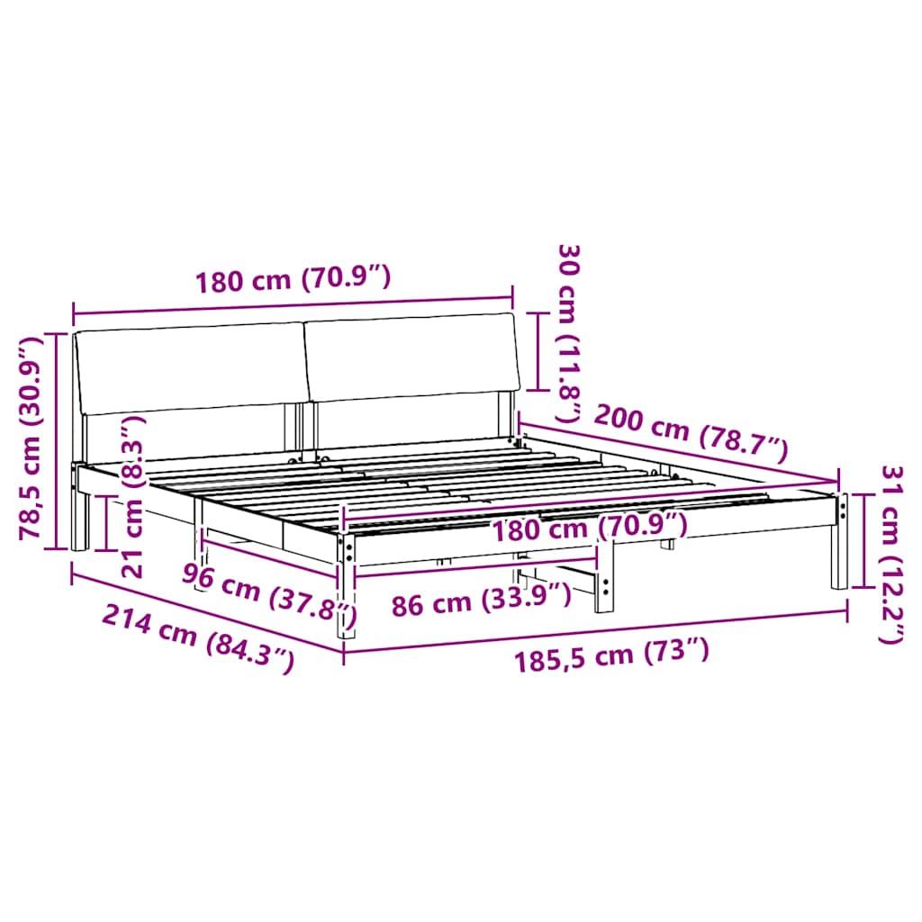 Bettgestell Braun und hellgrau 200 x 200 cm Massivholz Kiefer