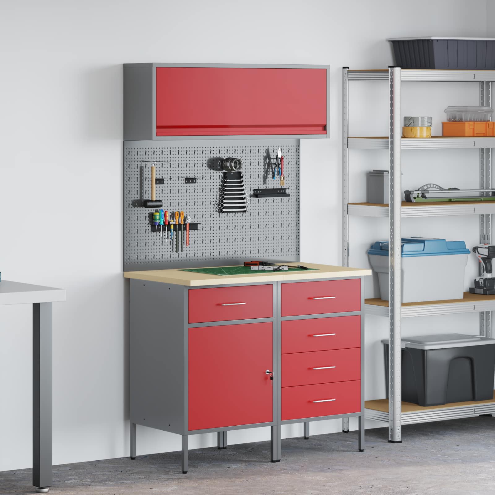 Arbeitsschrankset mit Schubladen mit Regal 8 pcs Grau