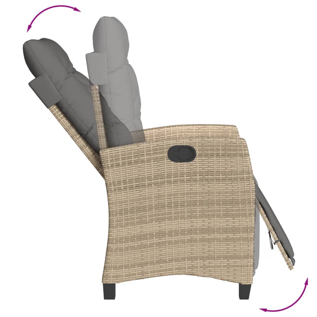 Gartensessel Verstellbar mit Kissen Schwarz Poly Rattan