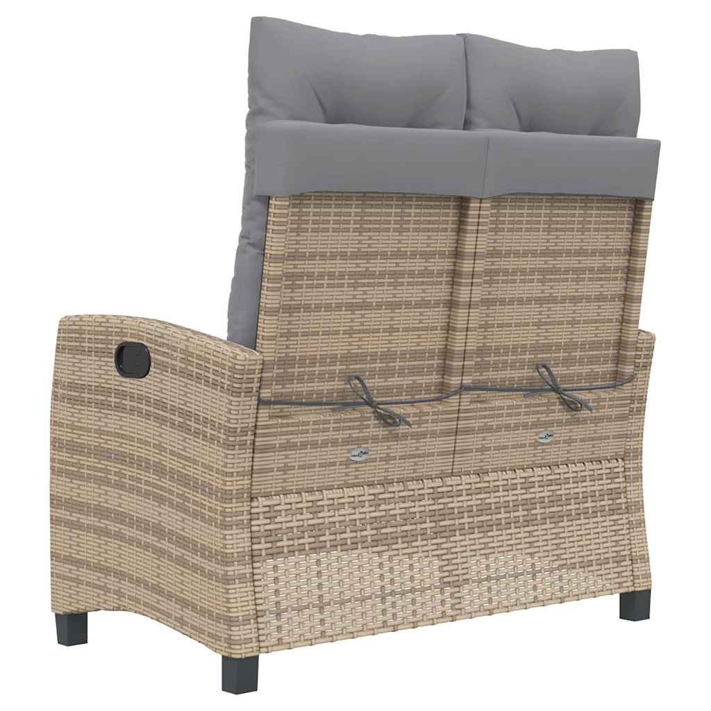 Gartenbank Verstellbar mit Kissen Schwarz Poly Rattan