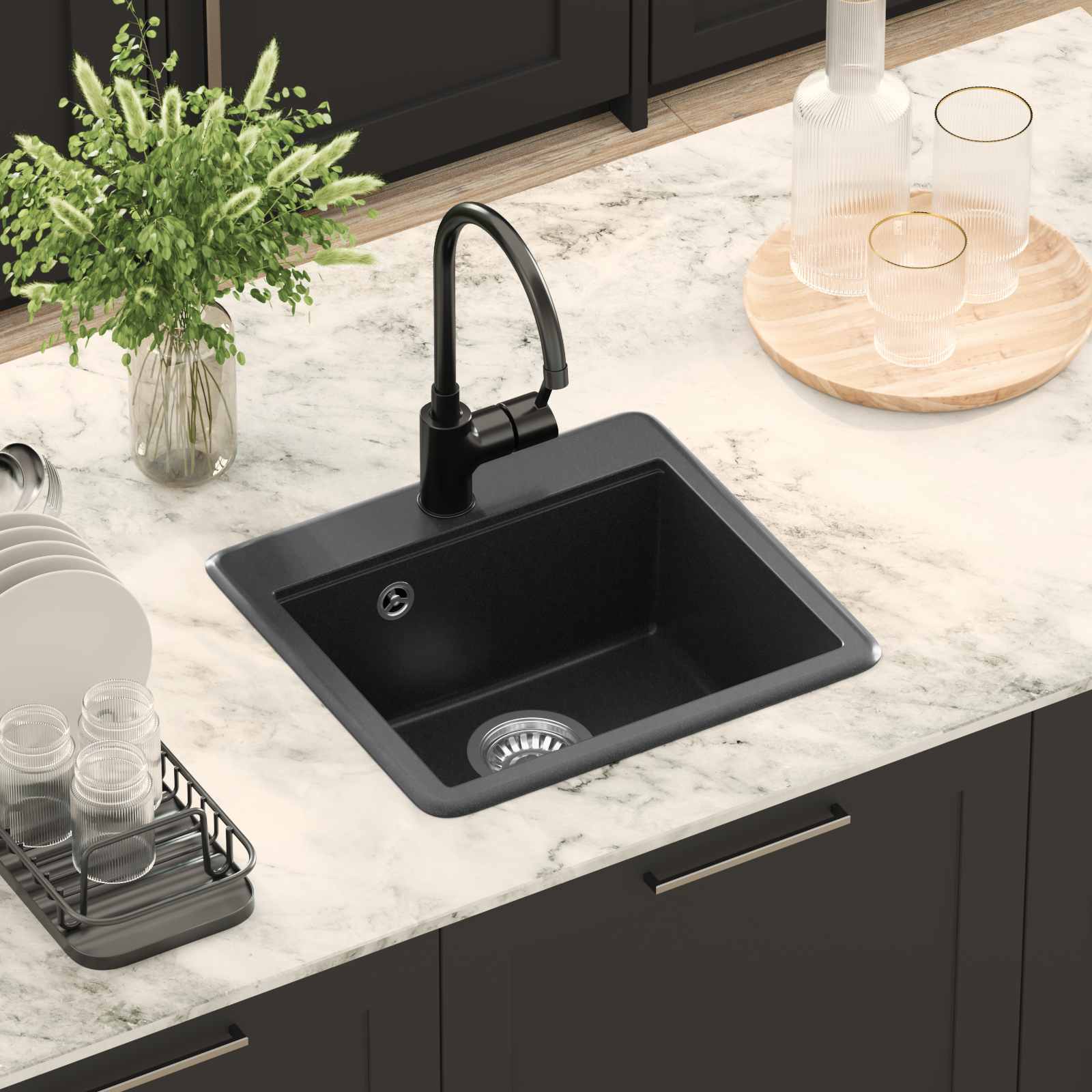 Waschbecken Schwarz 470 x 440 mm Granit