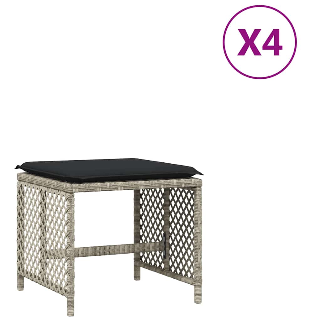 Gartenhocker mit Kissen 4 Stk. Schwarz 41x41x36 cm Poly Rattan