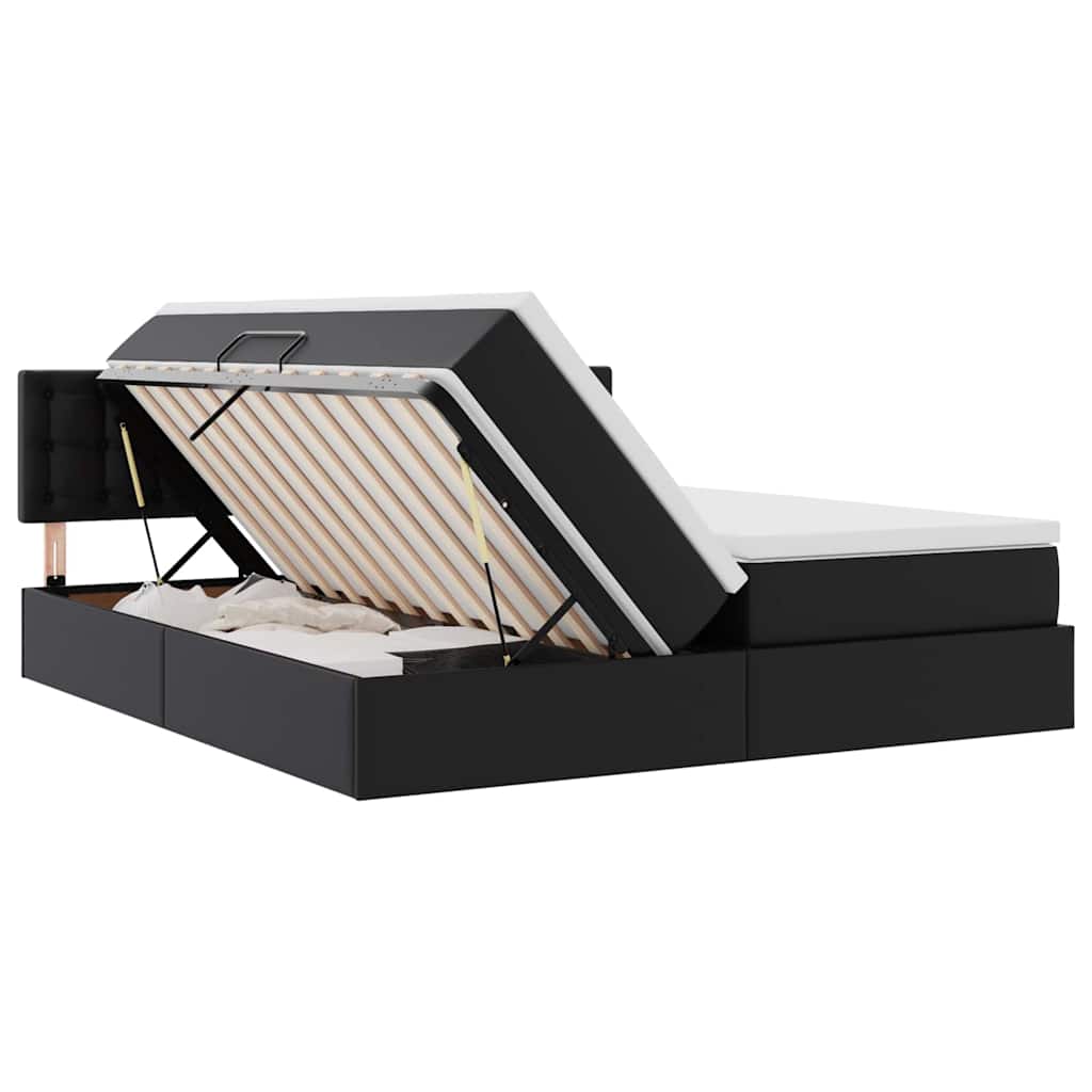 Bett mit Stauraum und LED Schwarz 180 x 200 cm Kunstleder
