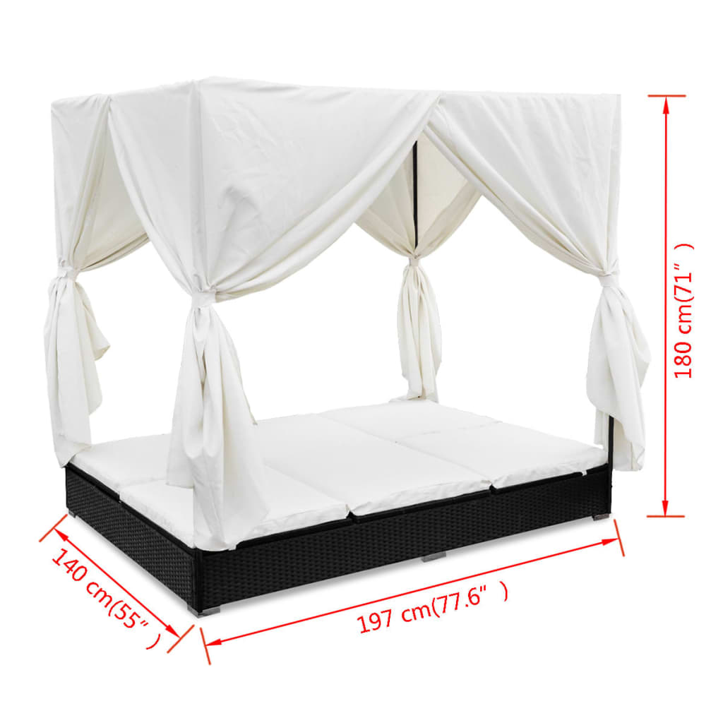 Outdoor-Loungebett mit Vorhang Poly Rattan Braun