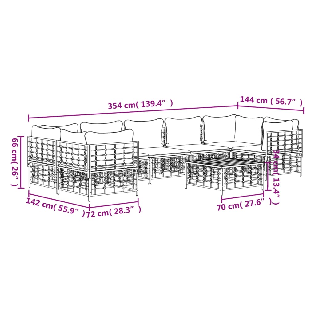 7-tlg. Garten-Lounge-Set mit Kissen Anthrazit Poly Rattan