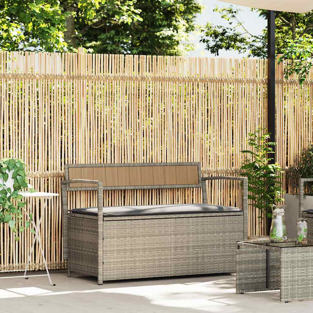 Gartenbank mit Stauraum und Kissen Schwarz Poly Rattan