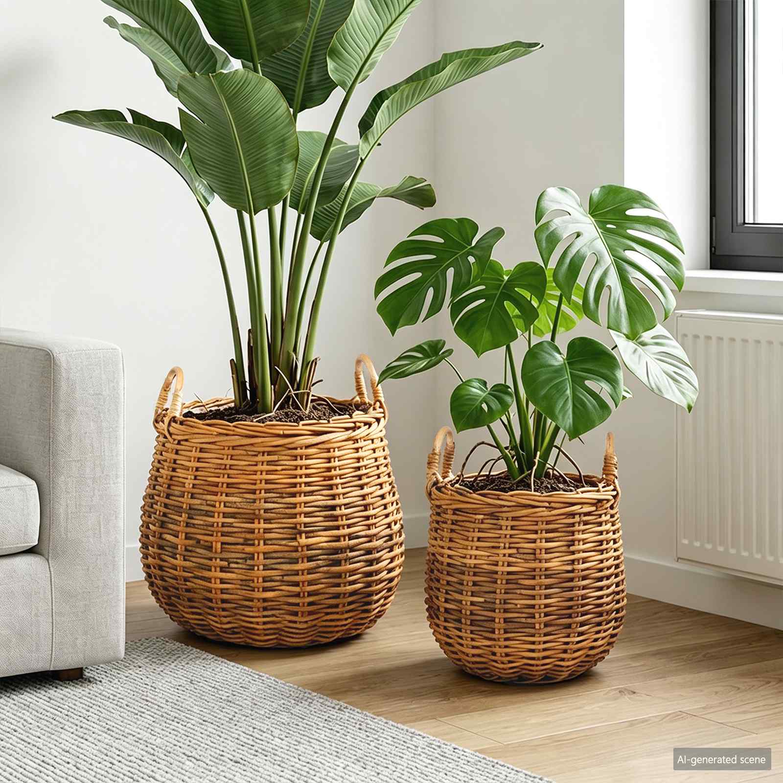 Blumentopf Körbchen 2 Stk. Natürliches Grau Kubu Rattan
