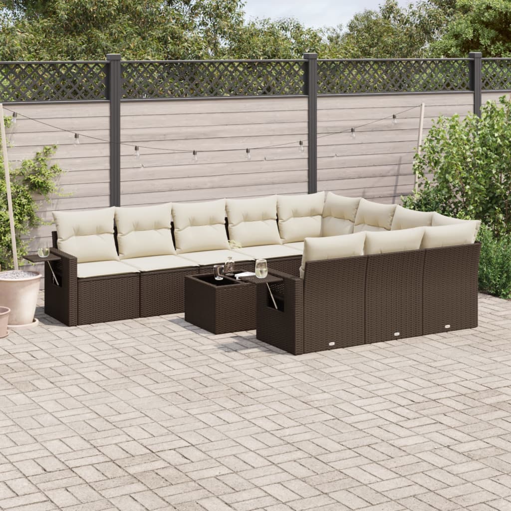 10-tlg. Garten-Sofagarnitur mit Kissen Schwarz Poly Rattan