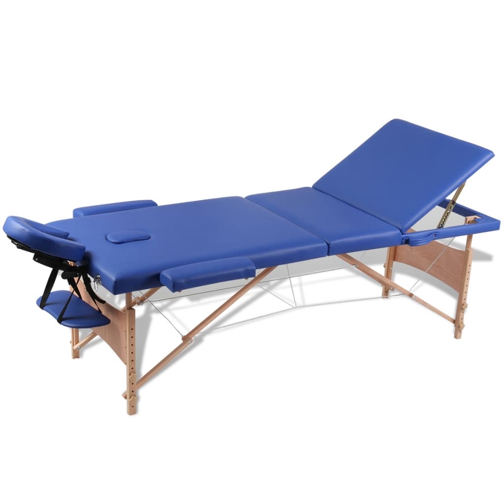 Massageliege Klappbar 3-Zonen mit Holzgestell Schwarz