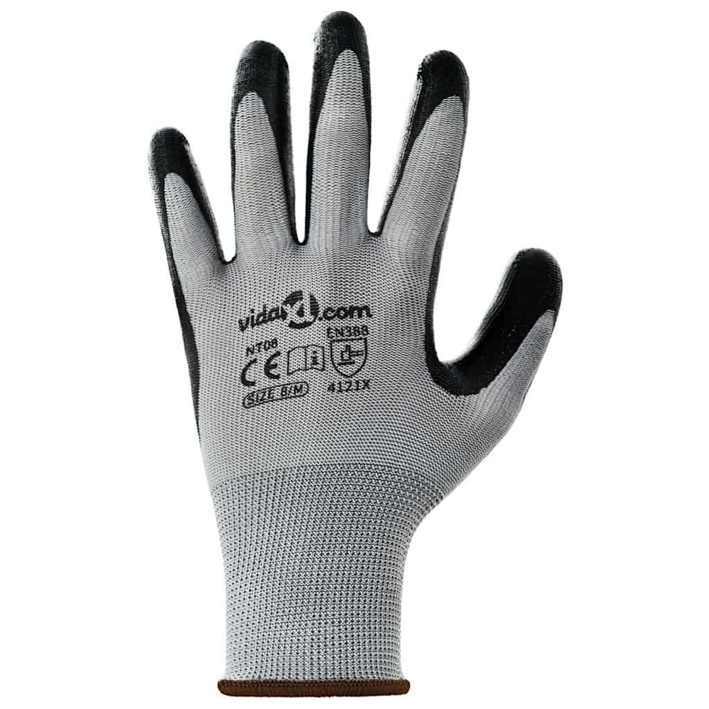 Arbeitshandschuhe 12 pcs Grau und Schwarz 7 / S Polyester