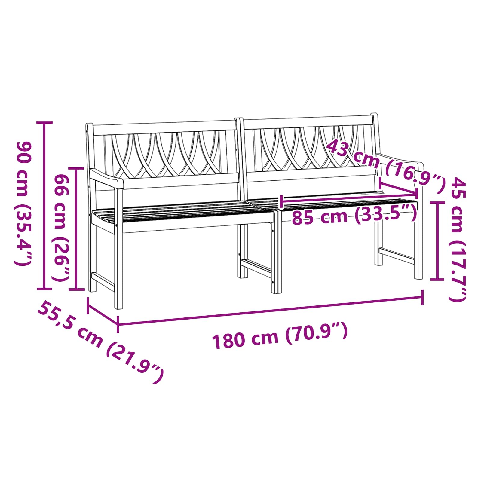 Bank Outdoor Natur 110 x 56 x 90 cm Massivholz Akazie