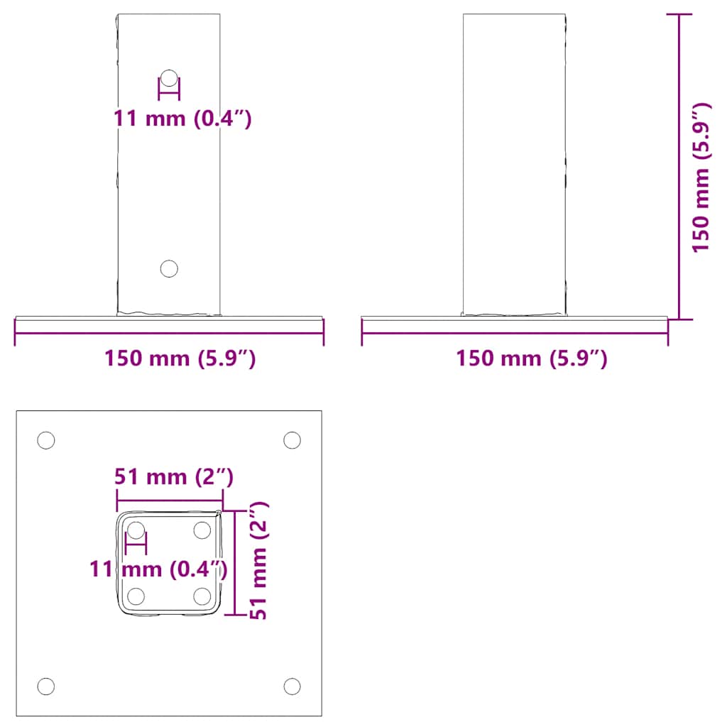 Pfostenträger Quadratisch 4Stk. Silber 46x46mm Verzinkter Stahl