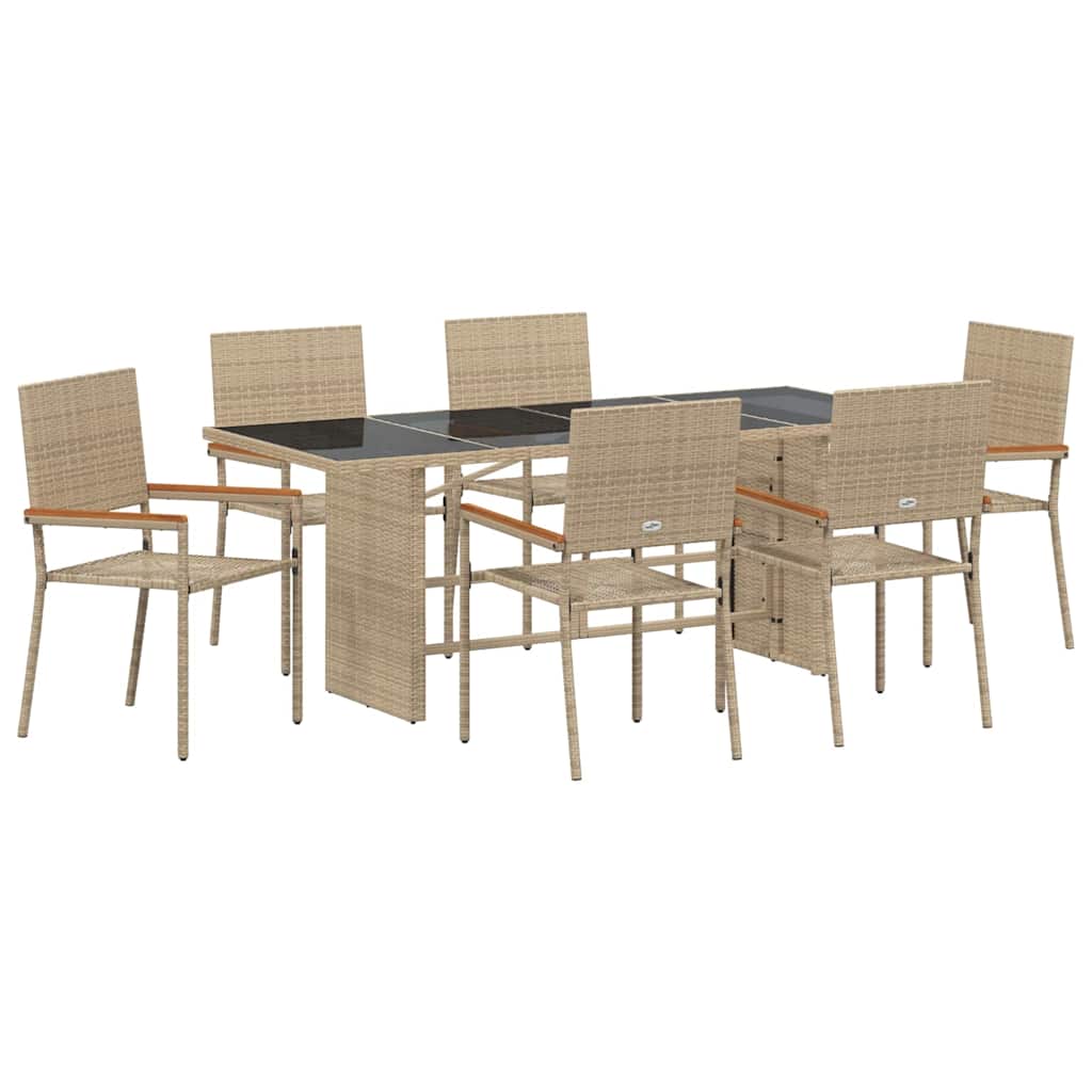 Garten Essgruppe 7 pcs Schwarz Poly-Rattan