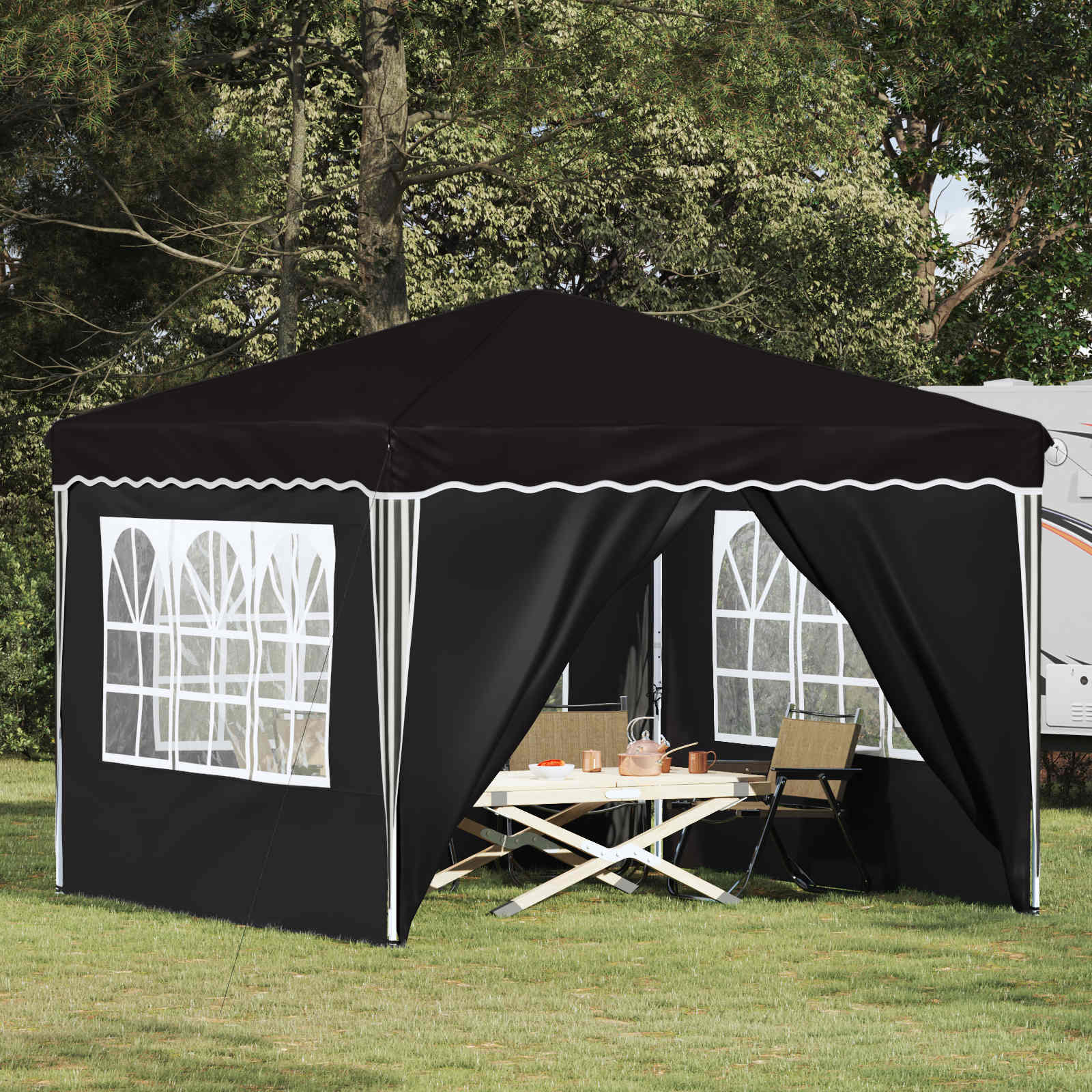 Pop-up Partyzelt 288 x 288 x 245 cm Creme Oxford-Stoff