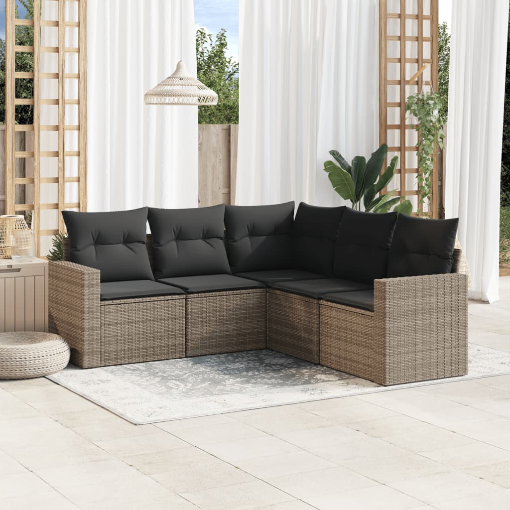 5-tlg. Garten-Sofagarnitur mit Kissen Schwarz Poly Rattan