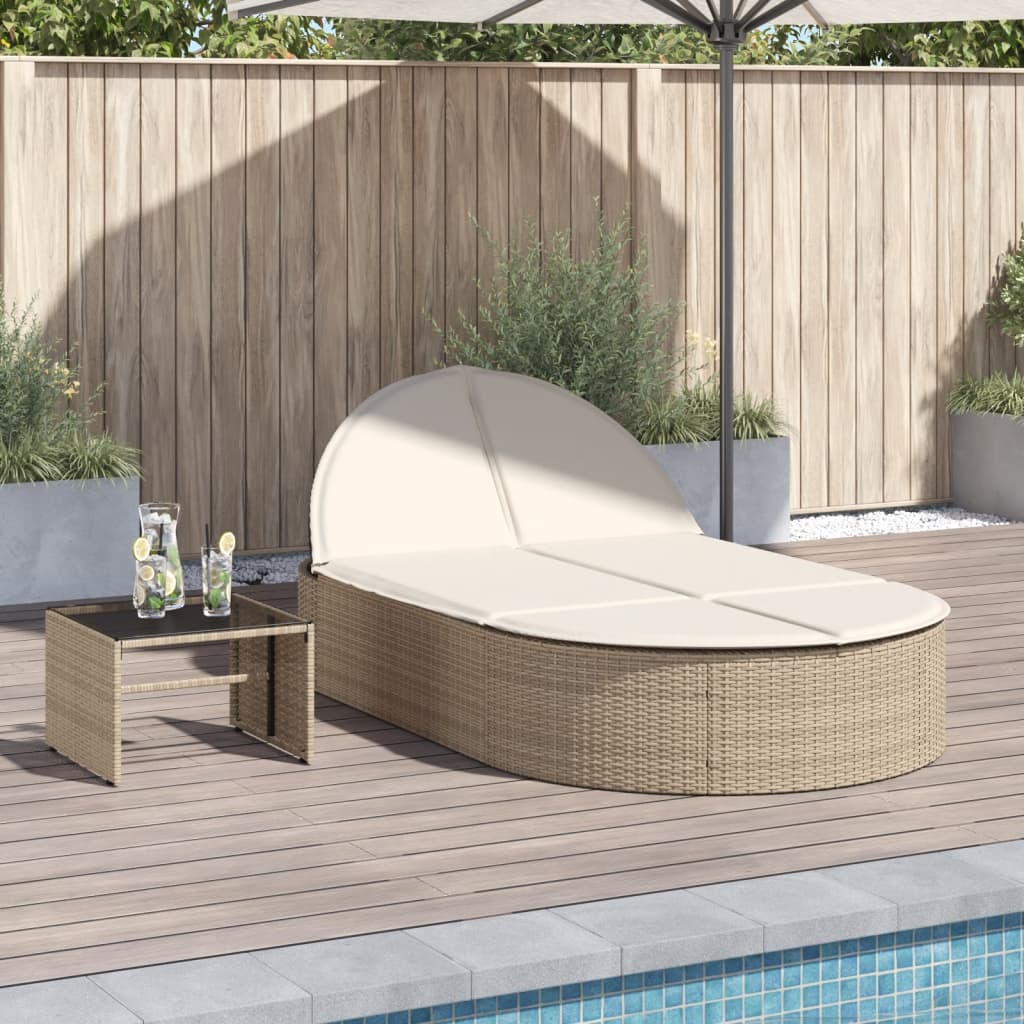 Doppel-Sonnenliege mit Kissen Schwarz Poly Rattan