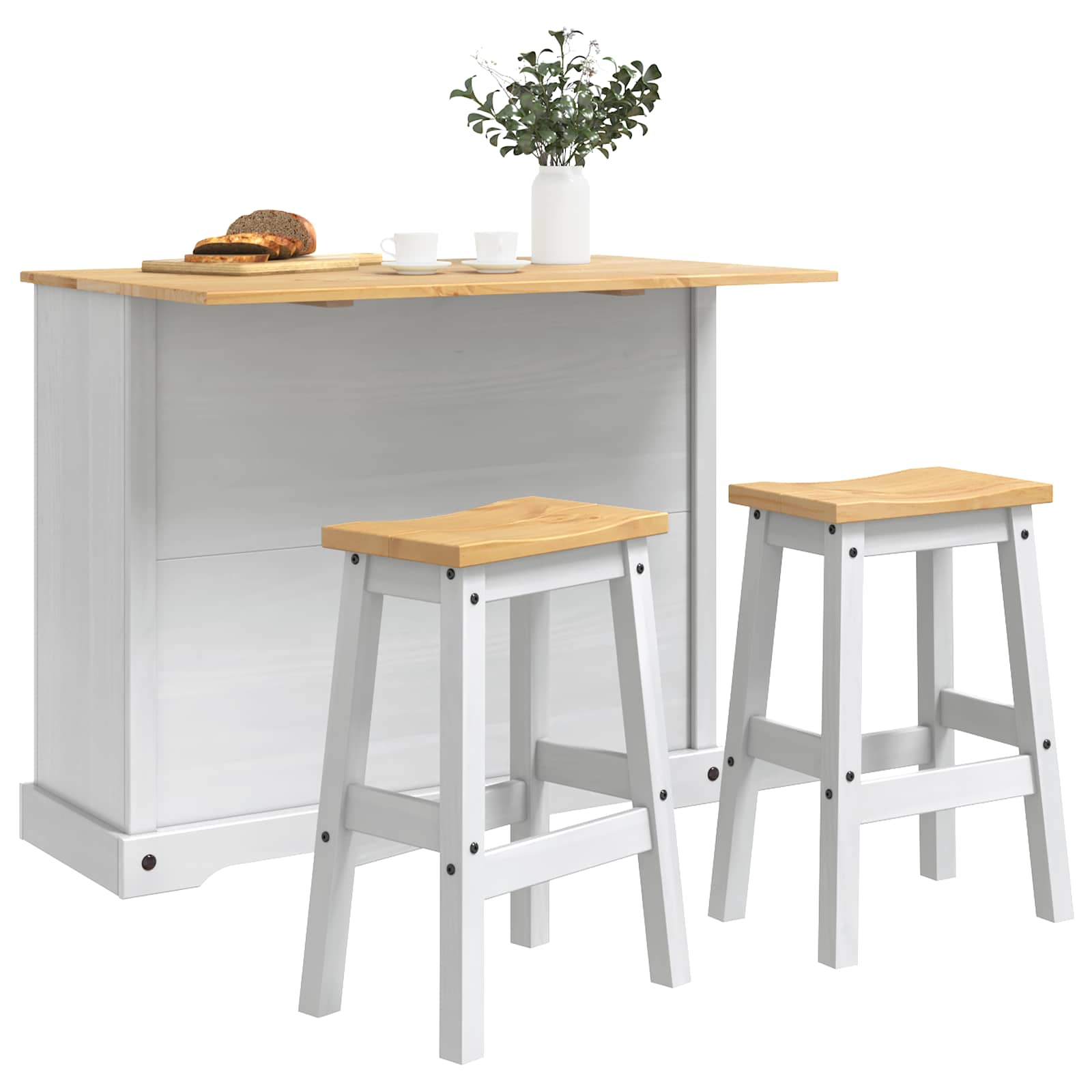 Kücheninsel Set CORONA 3 pcs Honigwachs Massives Kiefernholz