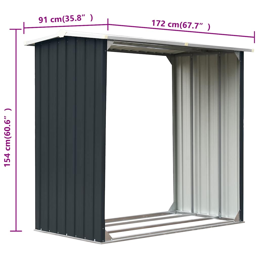 Brennholzlager Verzinkter Stahl 172 x 91 x 154 cm Grau