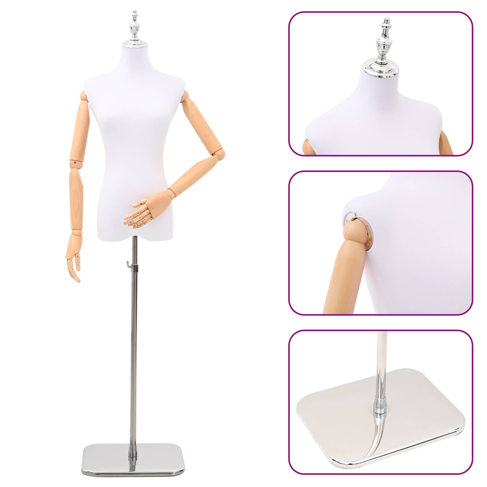Verstellbare Mannequin 165-213 cm mit Fuß Weiblich PP Weiß
