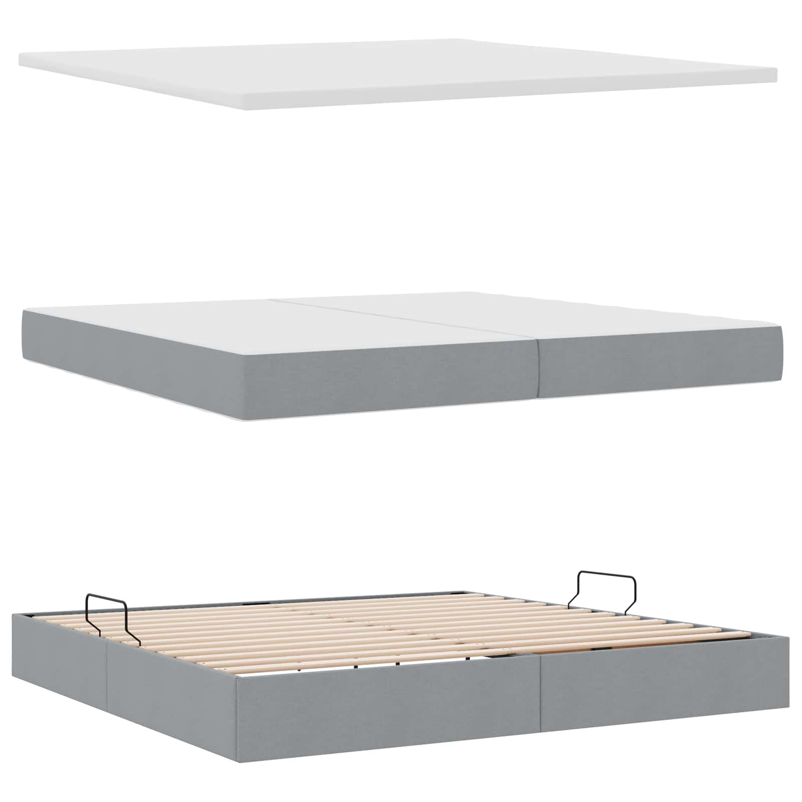 Aufbewahrungsbett mit Matratze Hellgrau 90 x 190 cm Polyester