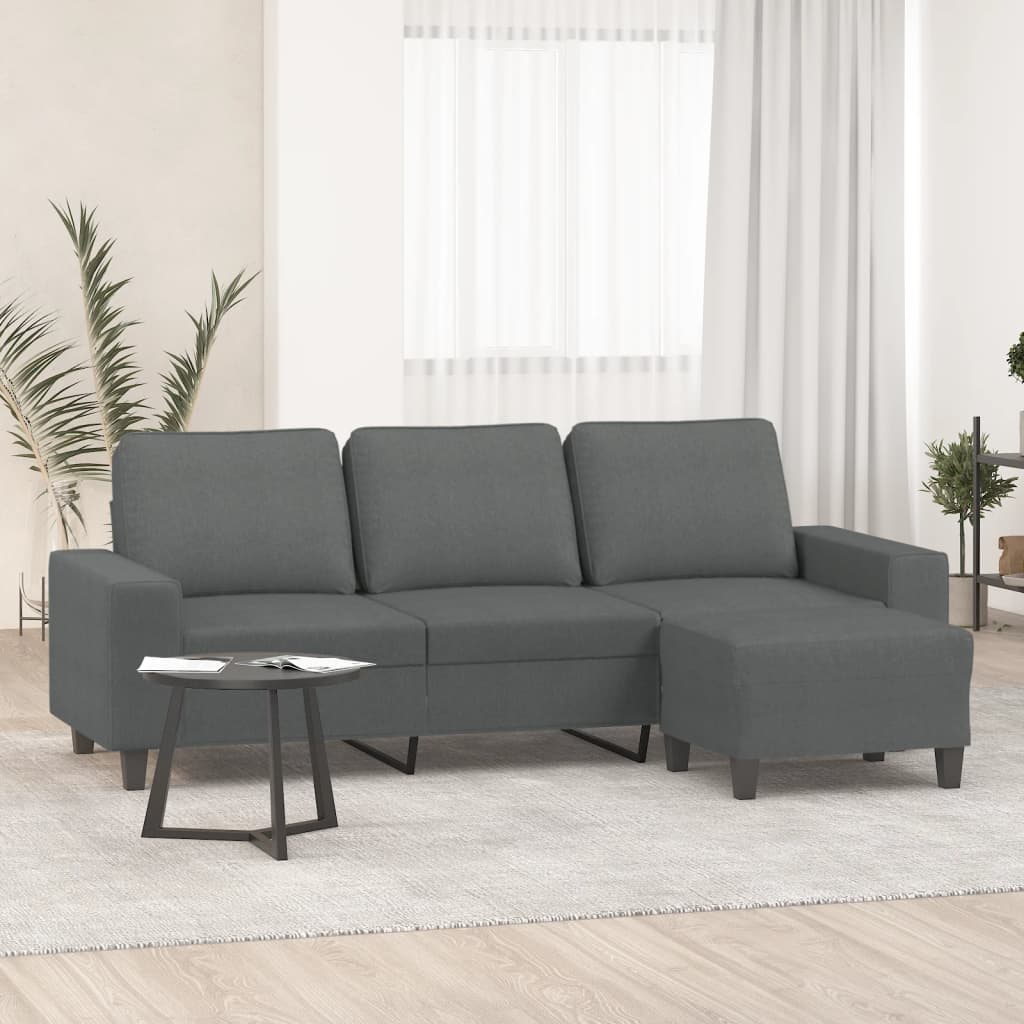 3-Sitzer-Sofa mit Hocker Hellgrau 180 cm Stoff