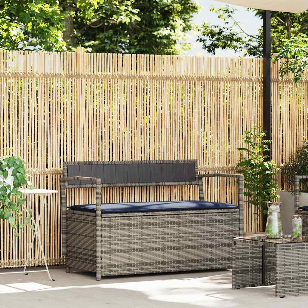 Gartenbank mit Stauraum und Kissen Schwarz Poly Rattan