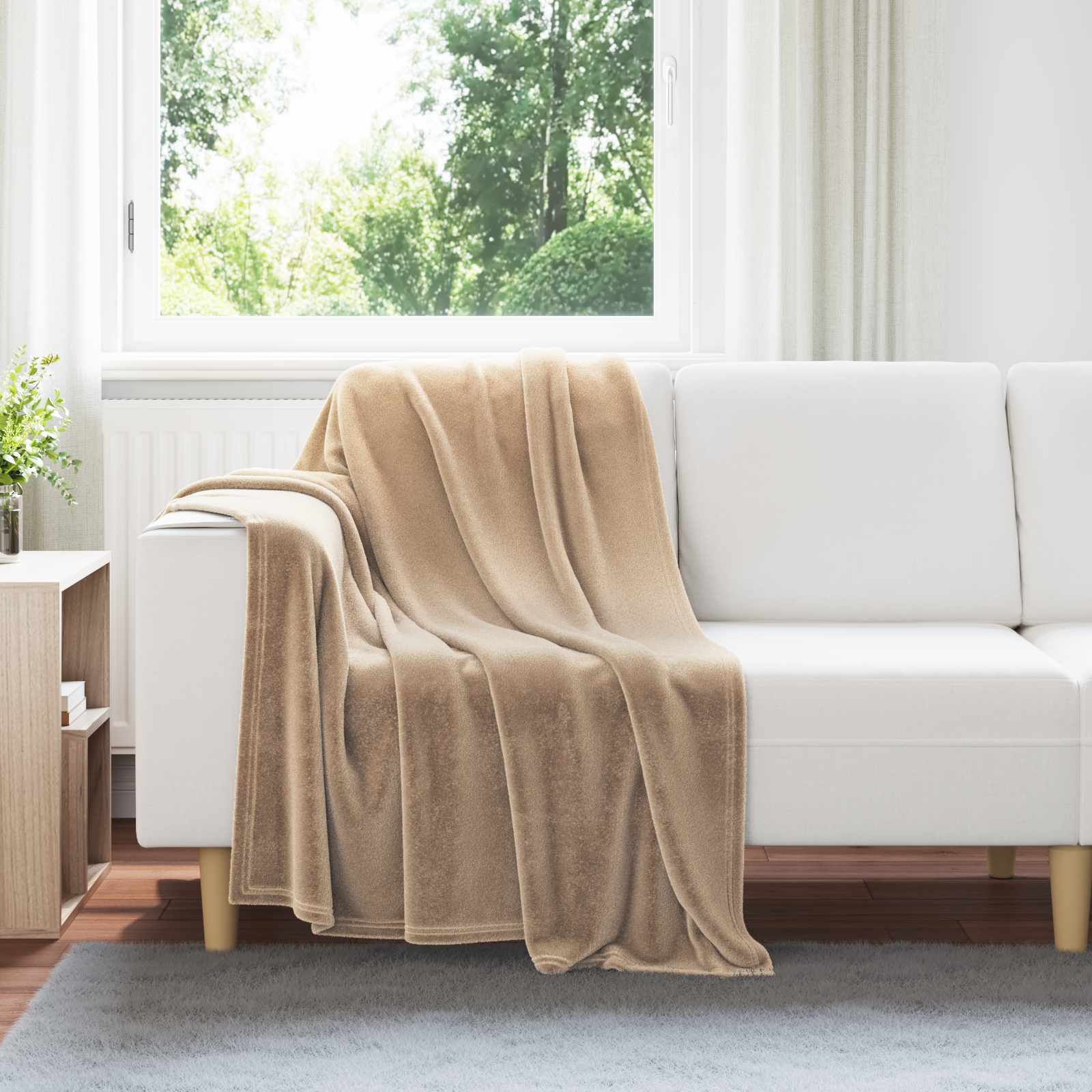 Überwurfdecke Beige 130 x 150 cm Fleece