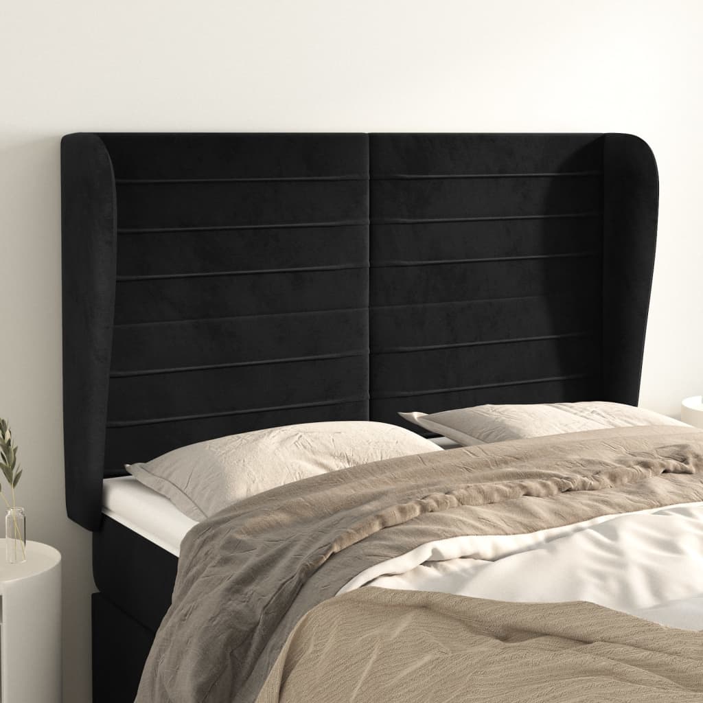 Kopfteil mit Ohren Dunkelblau 203x23x118/128 cm Samt