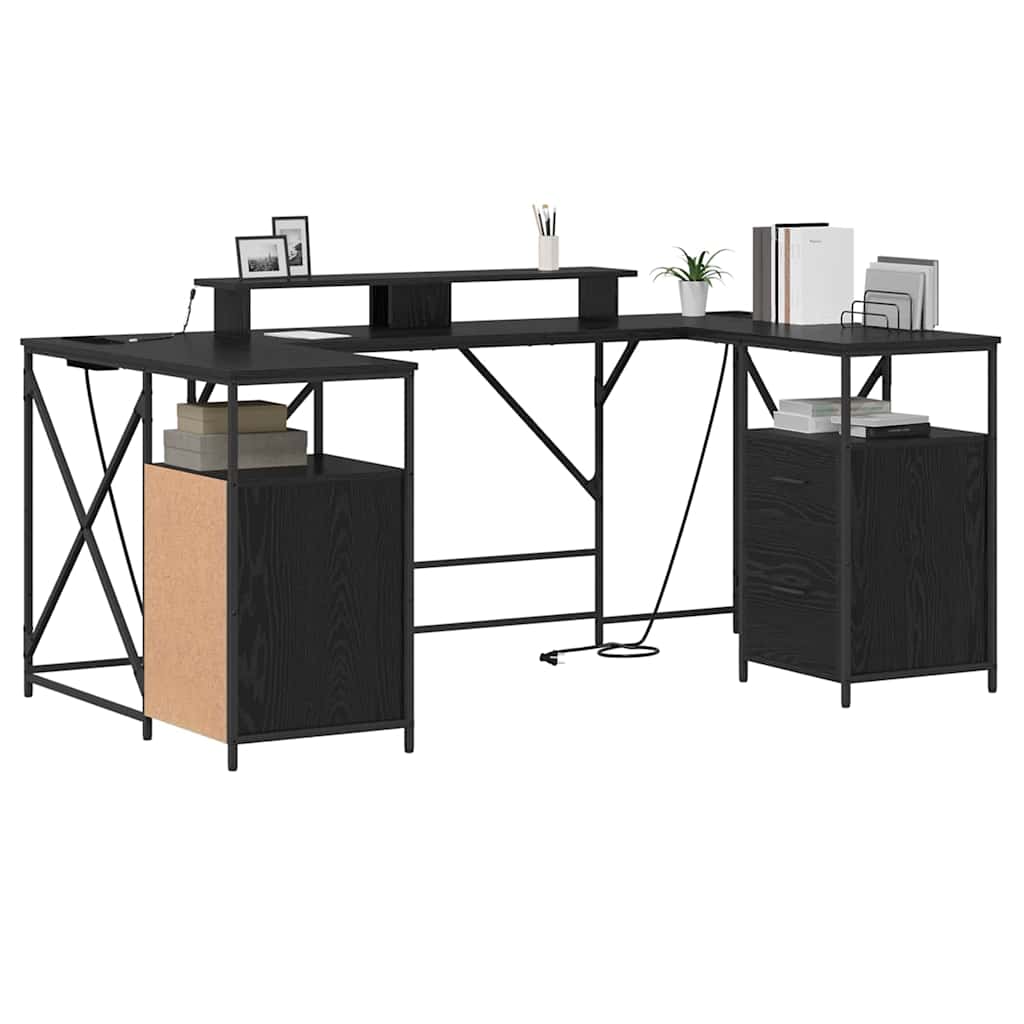 Schreibtisch mit Regal Schwarz Eichen-Optik 182 x 101 x 87,5 cm