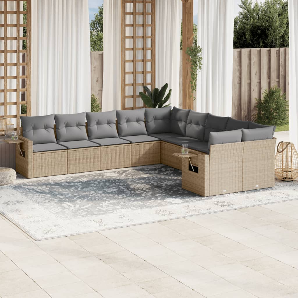10-tlg. Garten-Sofagarnitur mit Kissen Schwarz Poly Rattan