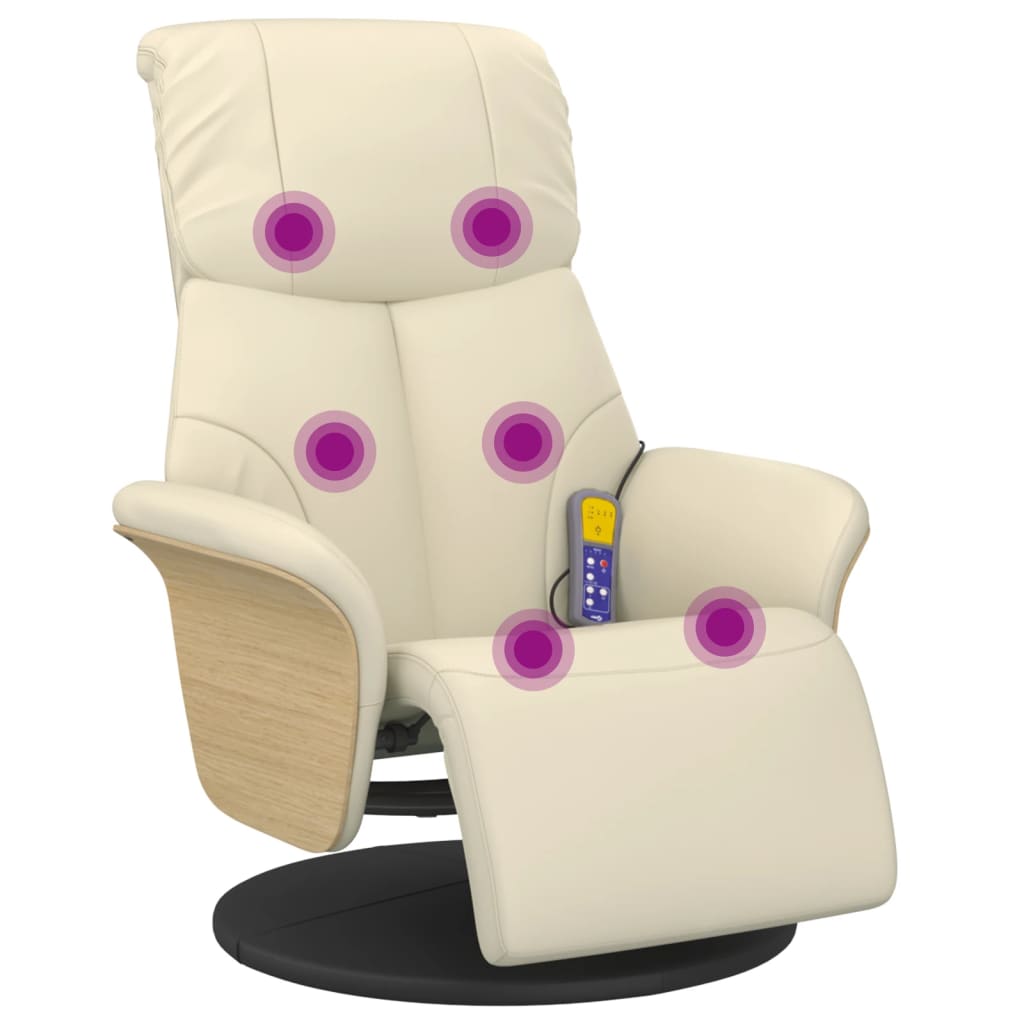 Massagesessel mit Fußteil Creme Kunstleder