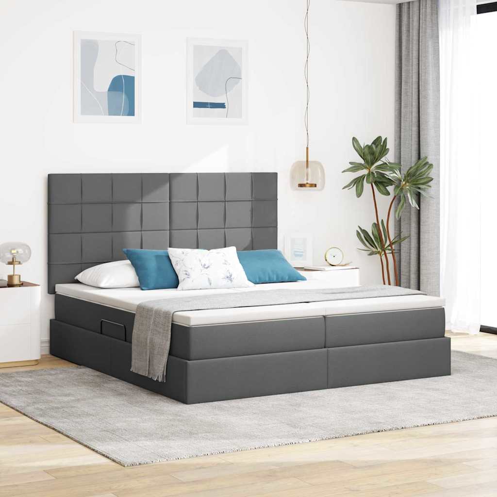Aufbewahrungsbett mit Kopfteil Hellgrau 180 x 200 cm Stoff