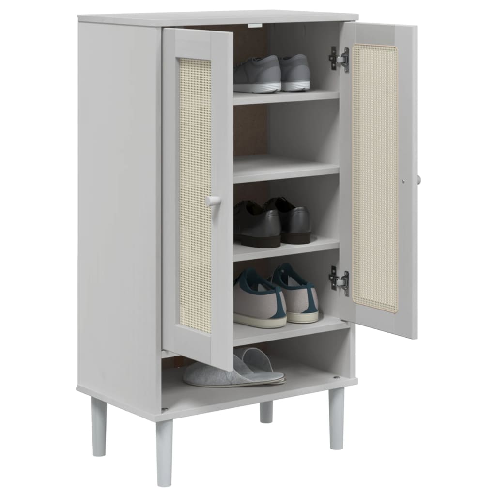 Schuhschrank SENJA Rattan-Optik Braun 59,5x35x107cm Kiefernholz