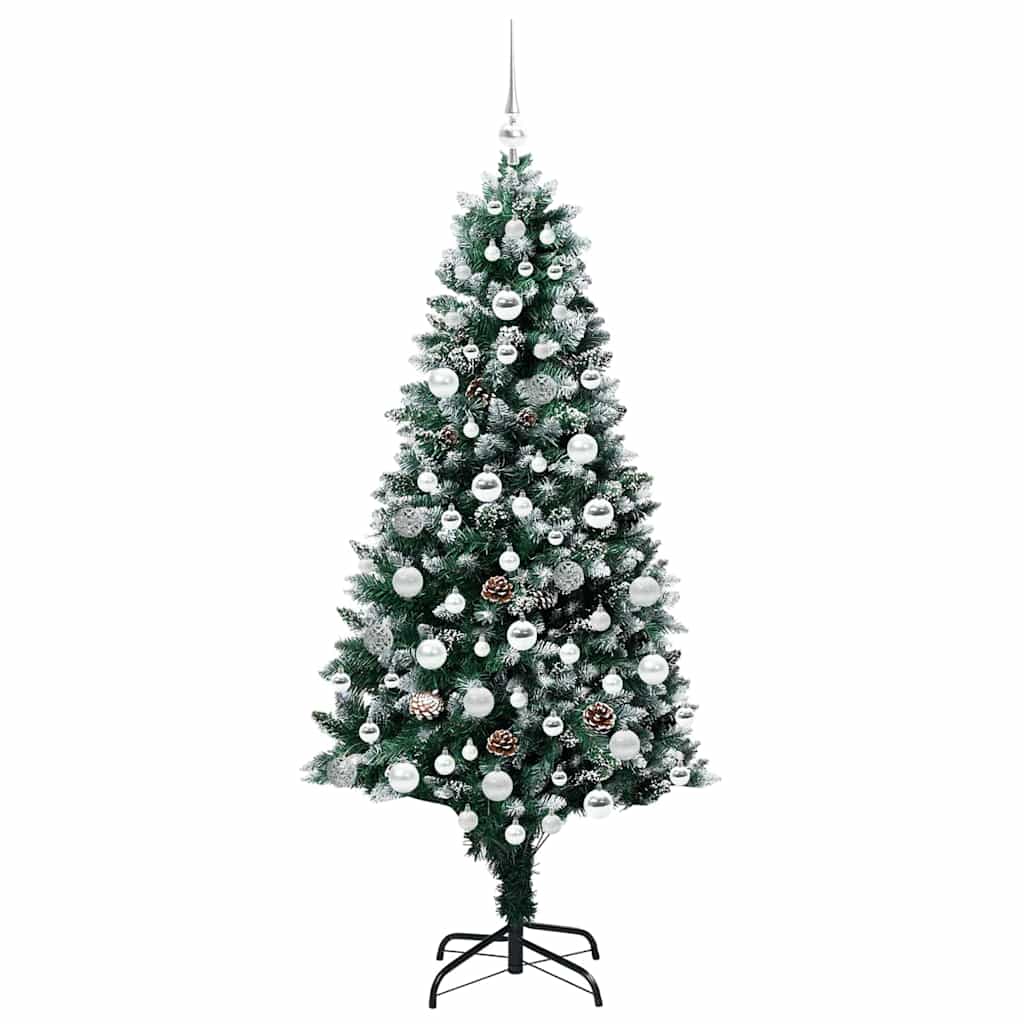 Künstlicher Weihnachtsbaum mit LEDs Kugeln Zapfen 150 cm